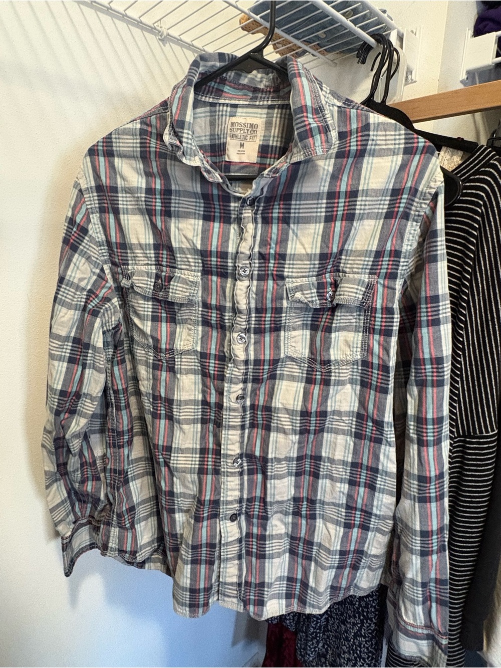 Mossimo Supply Co. Plaid Button-Down Shirt in Blue, White & Red